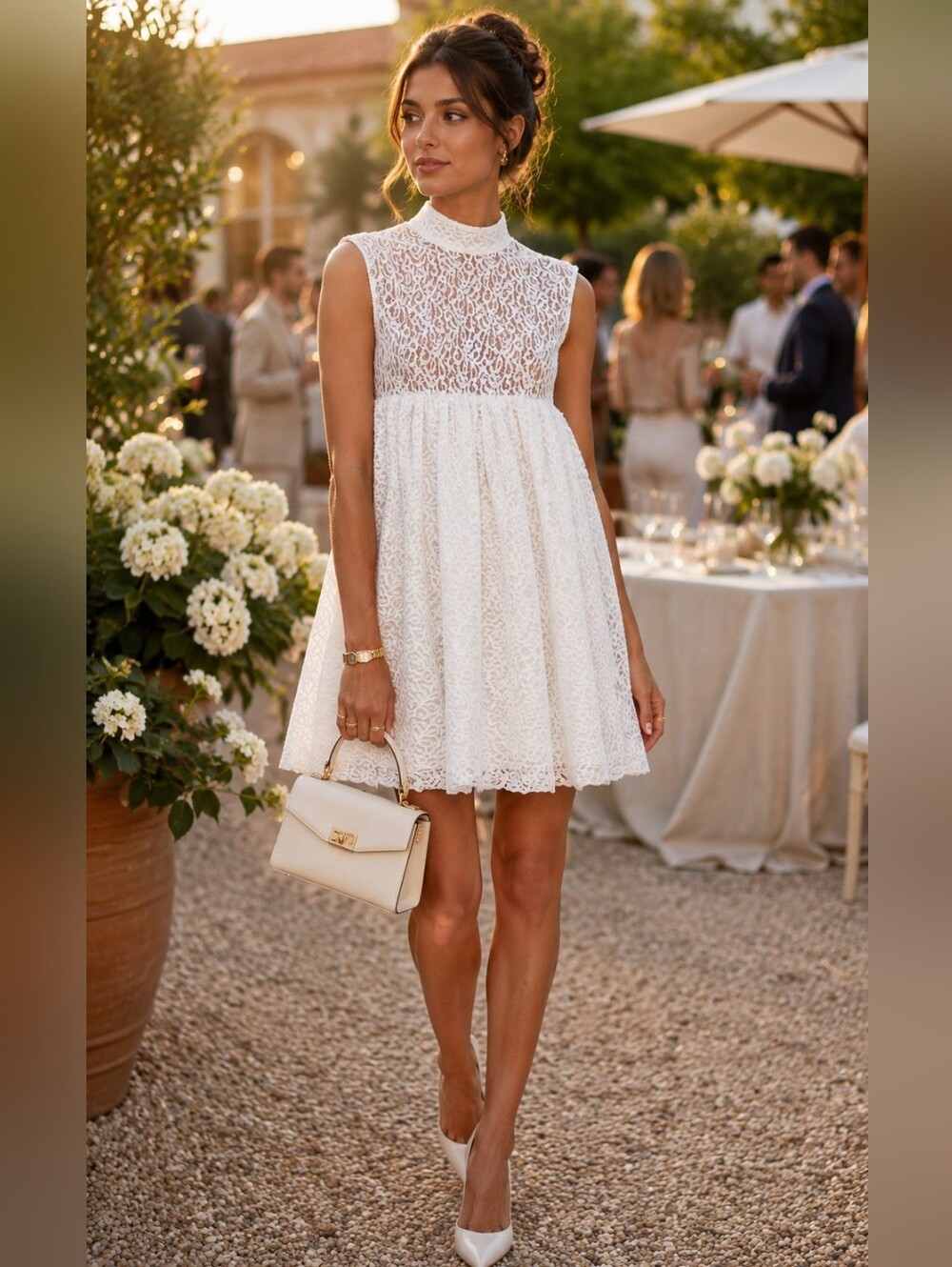 Batsheva Percy White Lace Romantic Feminine Dress with Detachable Shawl